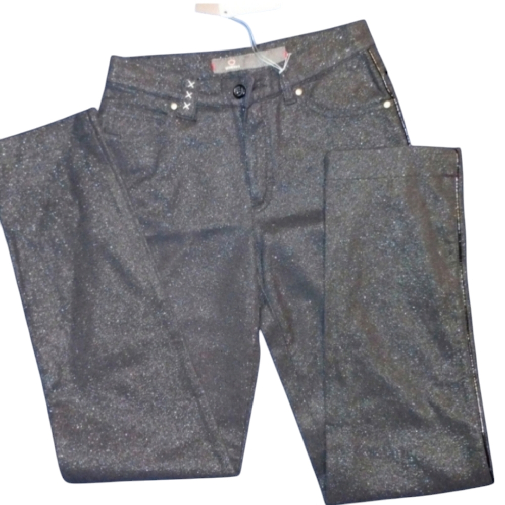 Dismero Redline NWT Metallic black jeans, size 26, midrise, straight leg